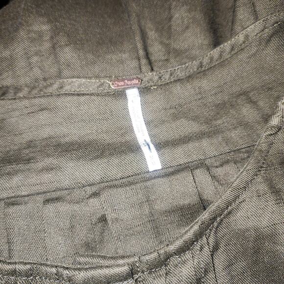 FREE PEOPLE sz M Moonshine Mini Brown Olive Green Linen Blend Hippie Boho Romper - Picture 6 of 6